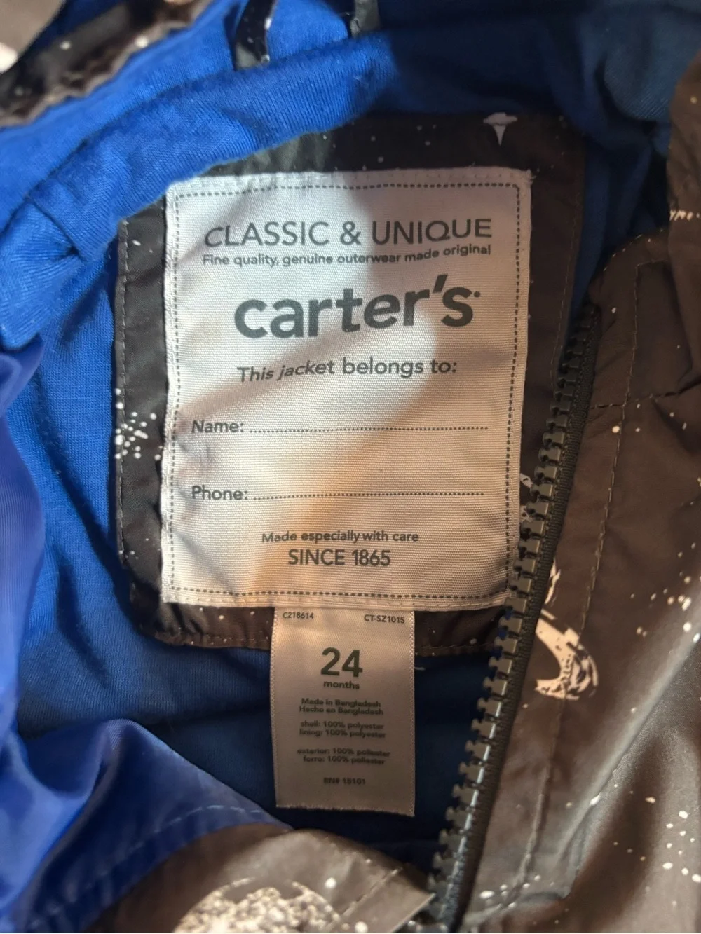 Carter's Black Hooded Raincoat with Space Planet Print, hood, & pockets size 24m